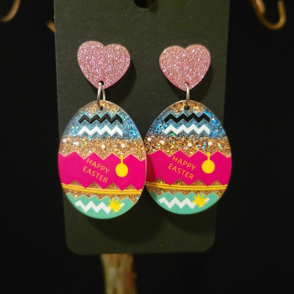 2/$20 Easter Resin Egg & Heart Earrings - Picture 1 of 4